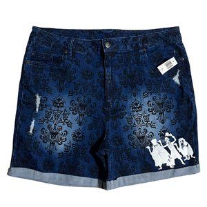 Haunted Mansion Denim Shorts Disney Parks Hitchhiking Ghosts Extra Large XL NWT